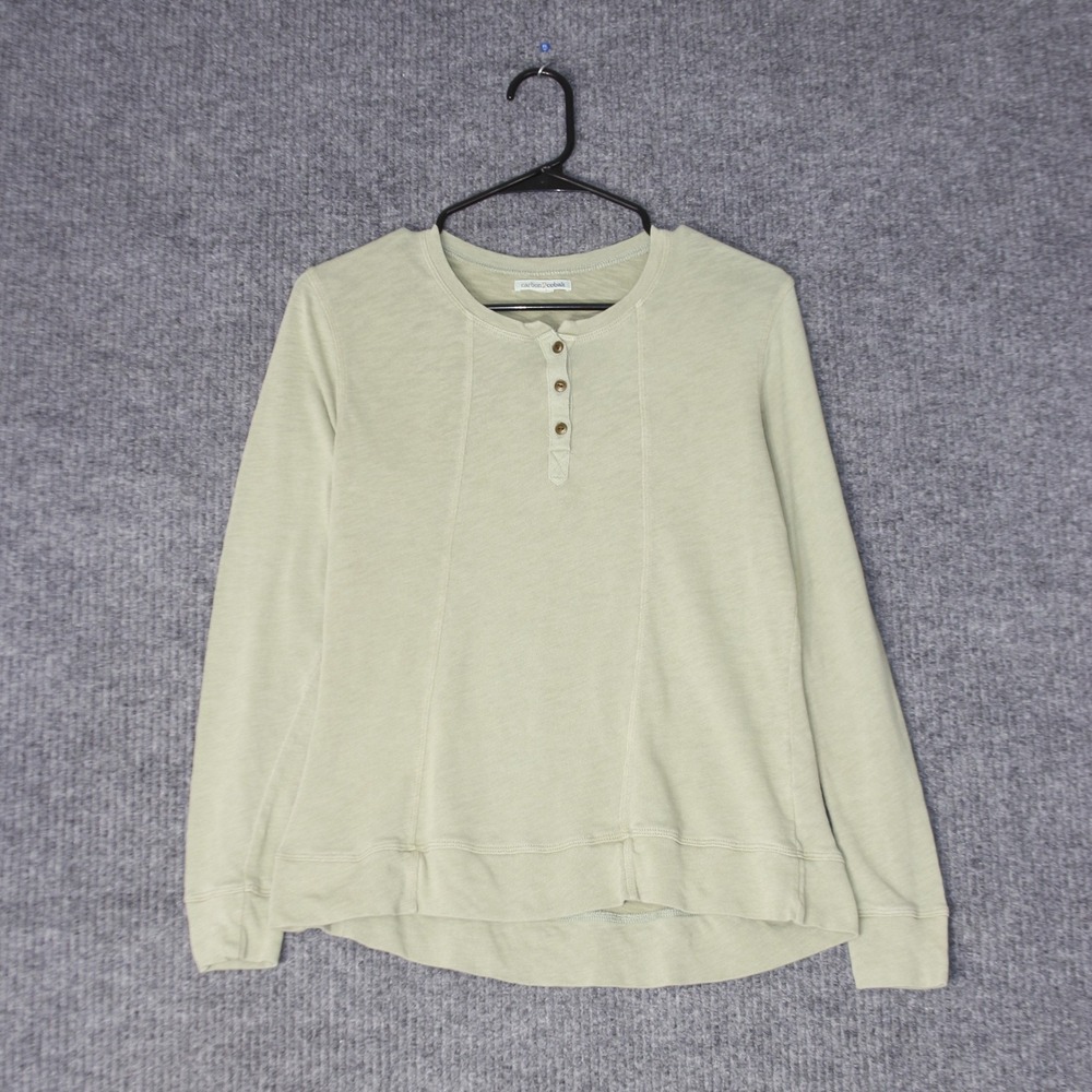 Carbon2Cobalt Henley Top Womens S Green Long Sleeve Slub‎ Cotton Casual